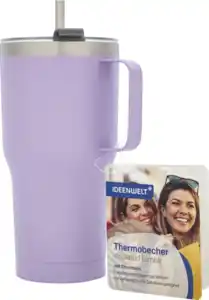 IDEENWELT Thermobecher mit Trinkhalm flieder