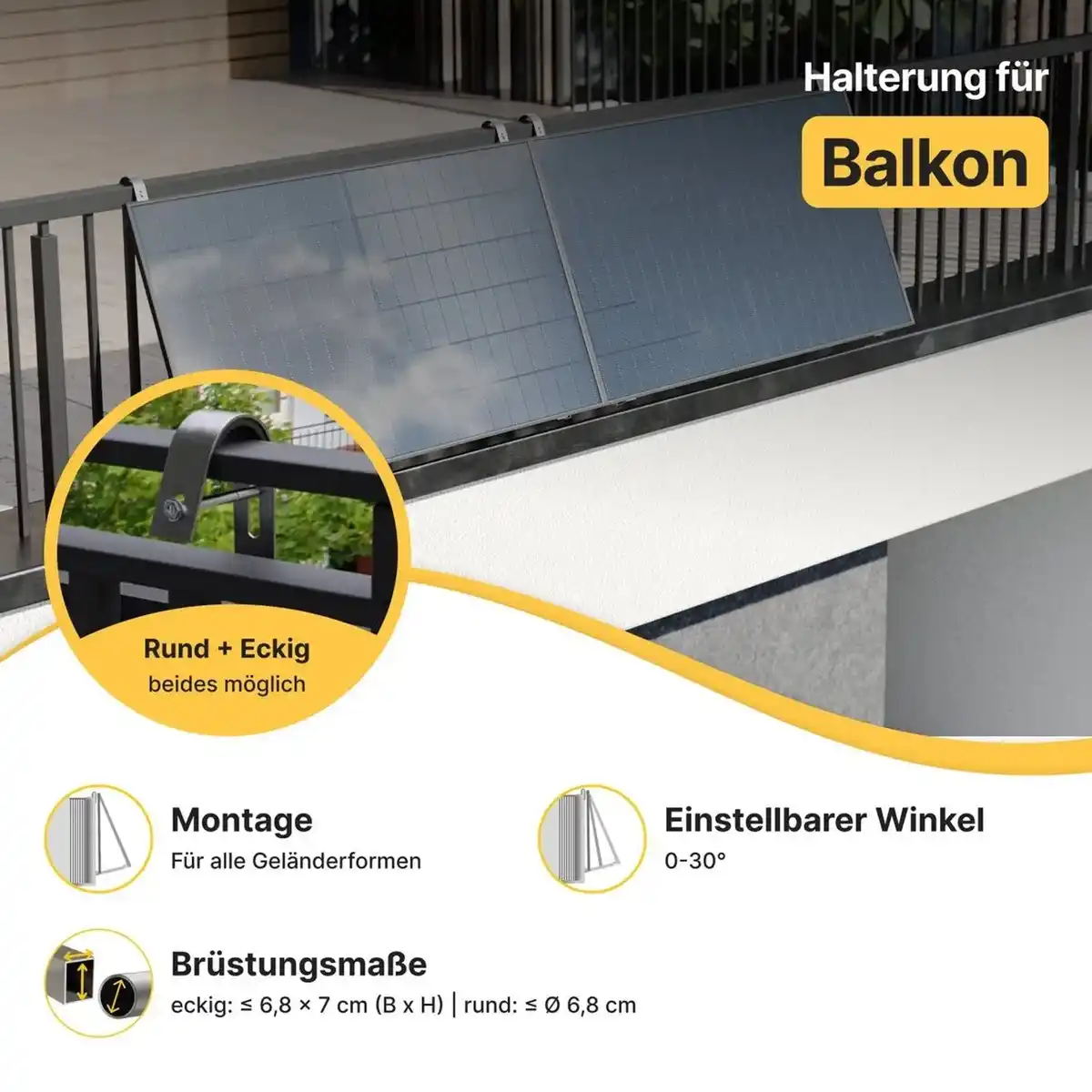 Bild 3 von Solakon Balkonkraftwerk 900W Solaranlage mit Balkonhalterung Steckerfertig Komplettset Photovoltaik 800W Kabellänge 10m