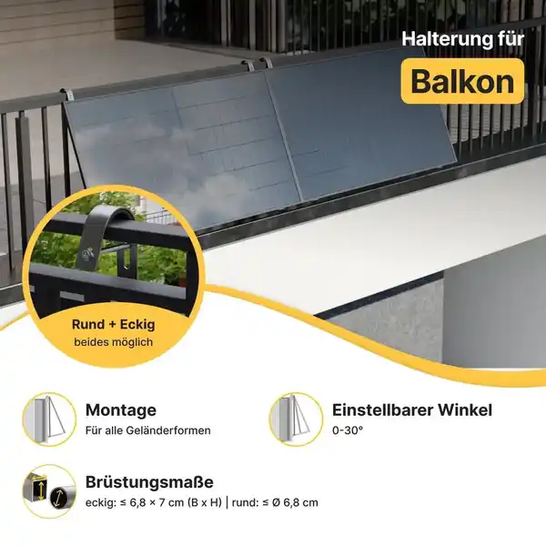 Bild 3 von Solakon Balkonkraftwerk 900W Solaranlage mit Balkonhalterung Steckerfertig Komplettset Photovoltaik 800W Kabellänge 10m