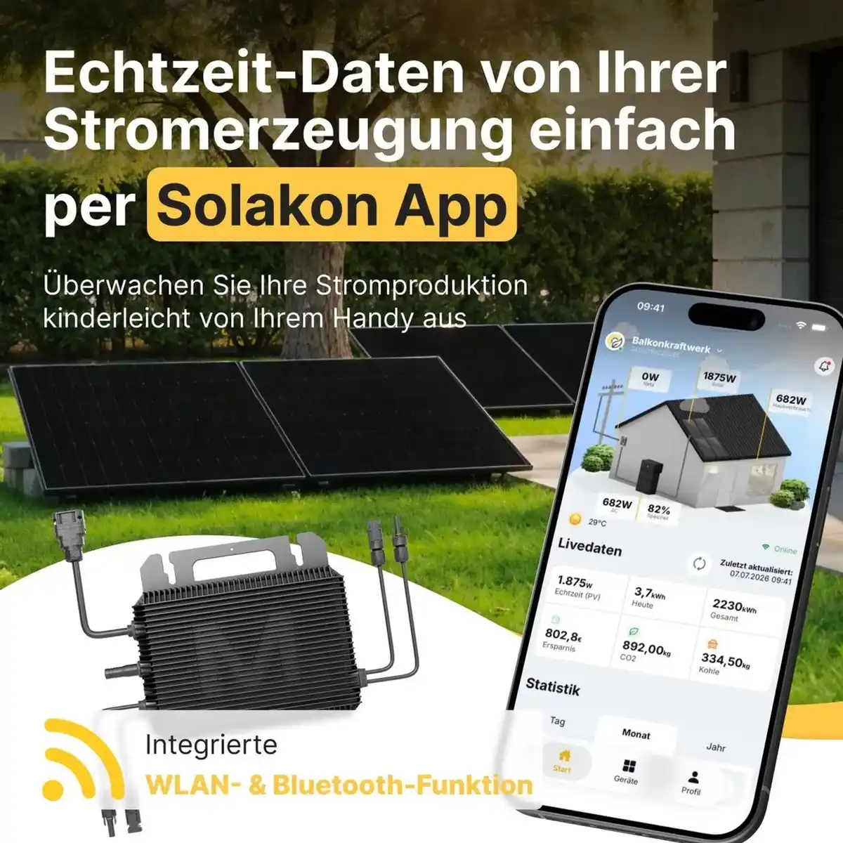 Bild 4 von Solakon Balkonkraftwerk 900W Solaranlage mit Balkonhalterung Steckerfertig Komplettset Photovoltaik 800W Kabellänge 10m