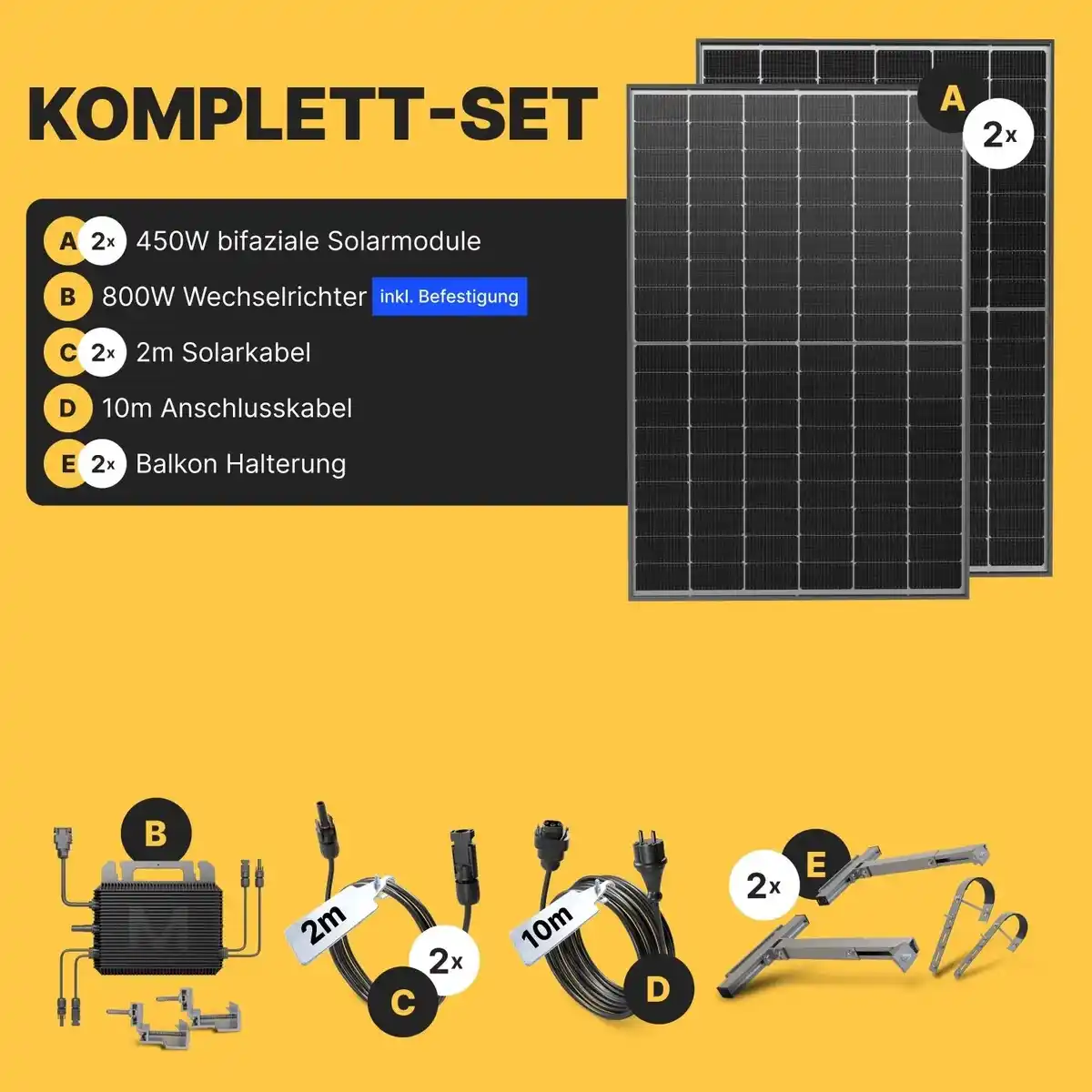 Bild 2 von Solakon Balkonkraftwerk 900W Solaranlage mit Balkonhalterung Steckerfertig Komplettset Photovoltaik 800W Kabellänge 10m