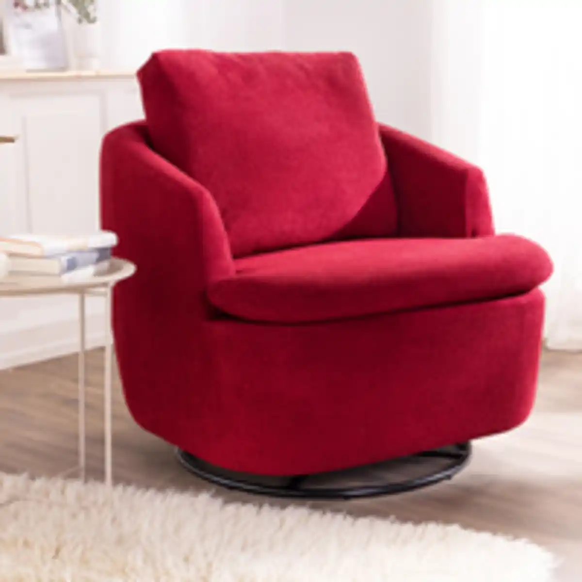 Bild 2 von Drehbarer & schwingbarer Loungesessel mit gepolsterten Kissen, ca. 85 x 90 x 45-77 cm - Pink