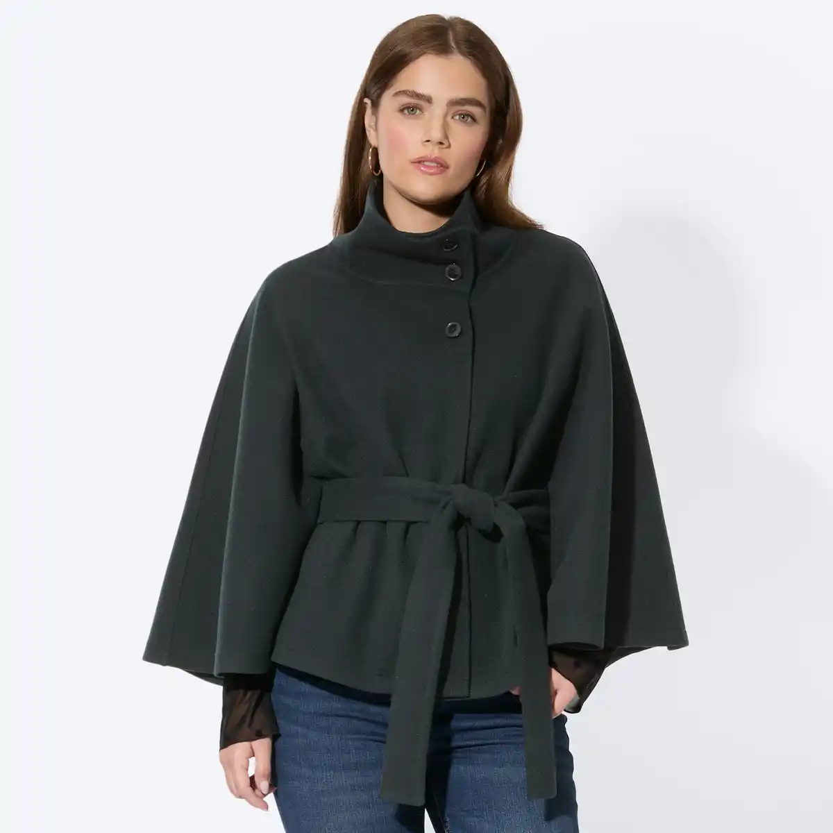 Bild 1 von Damen-Cape-Mantel mit Gürtel und Stehkragen