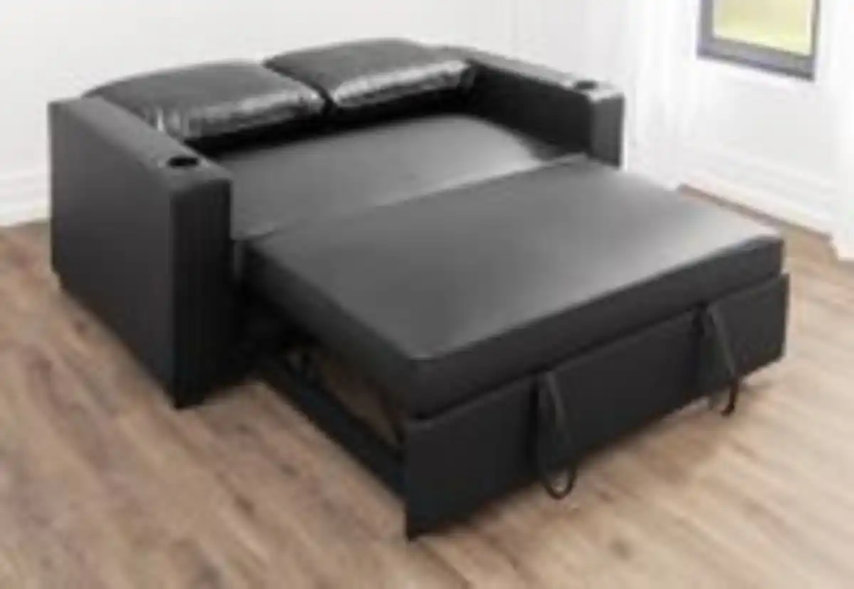 Bild 3 von 2-Sitzer Sofabett inkl. Kissen, ca. 150 x 96 x 86 cm - Lederoptik Schwarz