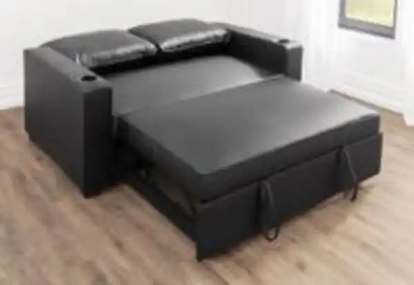 Bild 3 von 2-Sitzer Sofabett inkl. Kissen, ca. 150 x 96 x 86 cm - Lederoptik Schwarz