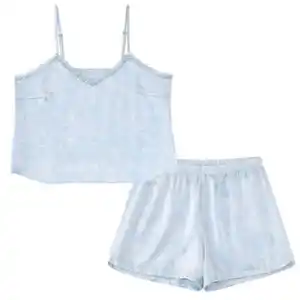 UP2FASHION WOMEN Damen Shorty-Pyjama in Satin-Optik, Blau, S 36/38