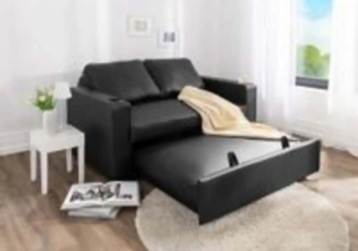 Bild 2 von 2-Sitzer Sofabett inkl. Kissen, ca. 150 x 96 x 86 cm - Lederoptik Schwarz