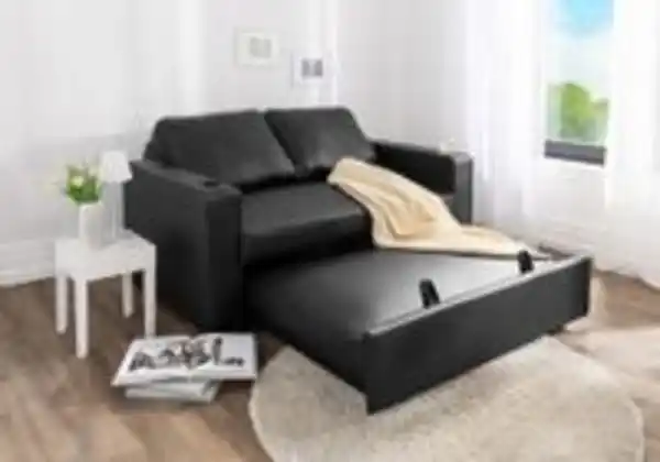 Bild 2 von 2-Sitzer Sofabett inkl. Kissen, ca. 150 x 96 x 86 cm - Lederoptik Schwarz