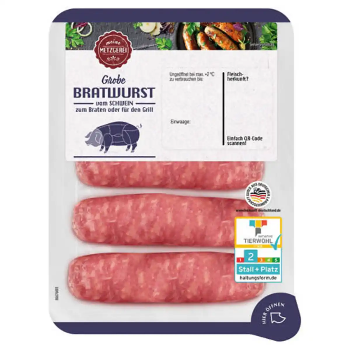 Bild 1 von MEINE METZGEREI Grobe Schweine-Bratwurst 400 g