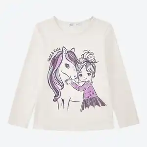 Kinder-Mädchen-Langarmshirt mit Pony-Motiv