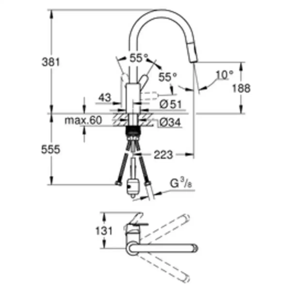 Bild 2 von GROHE Spültischarmatur »Get«, Metall, glänzend, ⅜"