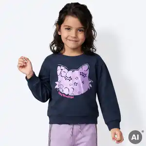 Kinder-Mädchen-Langarmshirt mit Katzen-Motiv