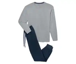 Pyjama mit Bündchen, grau-dunkelblau