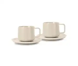 2 Kaffeetassen mit Untertassen, Beige