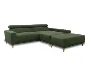 DOMO Eck-Schlafsofa »Malmö« mit Hocker, Longchair rechts, dunkelgrün/holzfarben