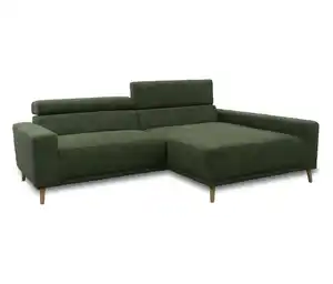 DOMO Sofa »Malmö«, Longchair rechts, mit Kopfteilverstellung, grün/holz