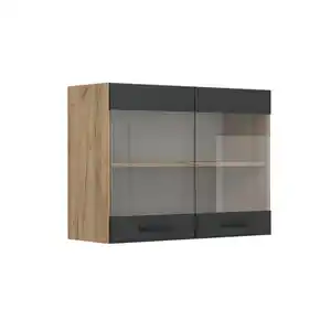 Vicco Küchenglasschrank, Anthrazit, Honigeiche, Holzwerkstoff, 1 Fächer, Rechteckig, 80x60x31 cm, Küchen, Küchenmöbel, Küchenschränke, Küchenoberschränke