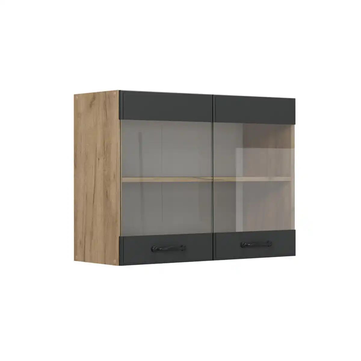 Bild 1 von Vicco Küchenglasschrank, Anthrazit, Honigeiche, Holzwerkstoff, 1 Fächer, Rechteckig, 80x60x31 cm, Küchen, Küchenmöbel, Küchenschränke, Küchenoberschränke