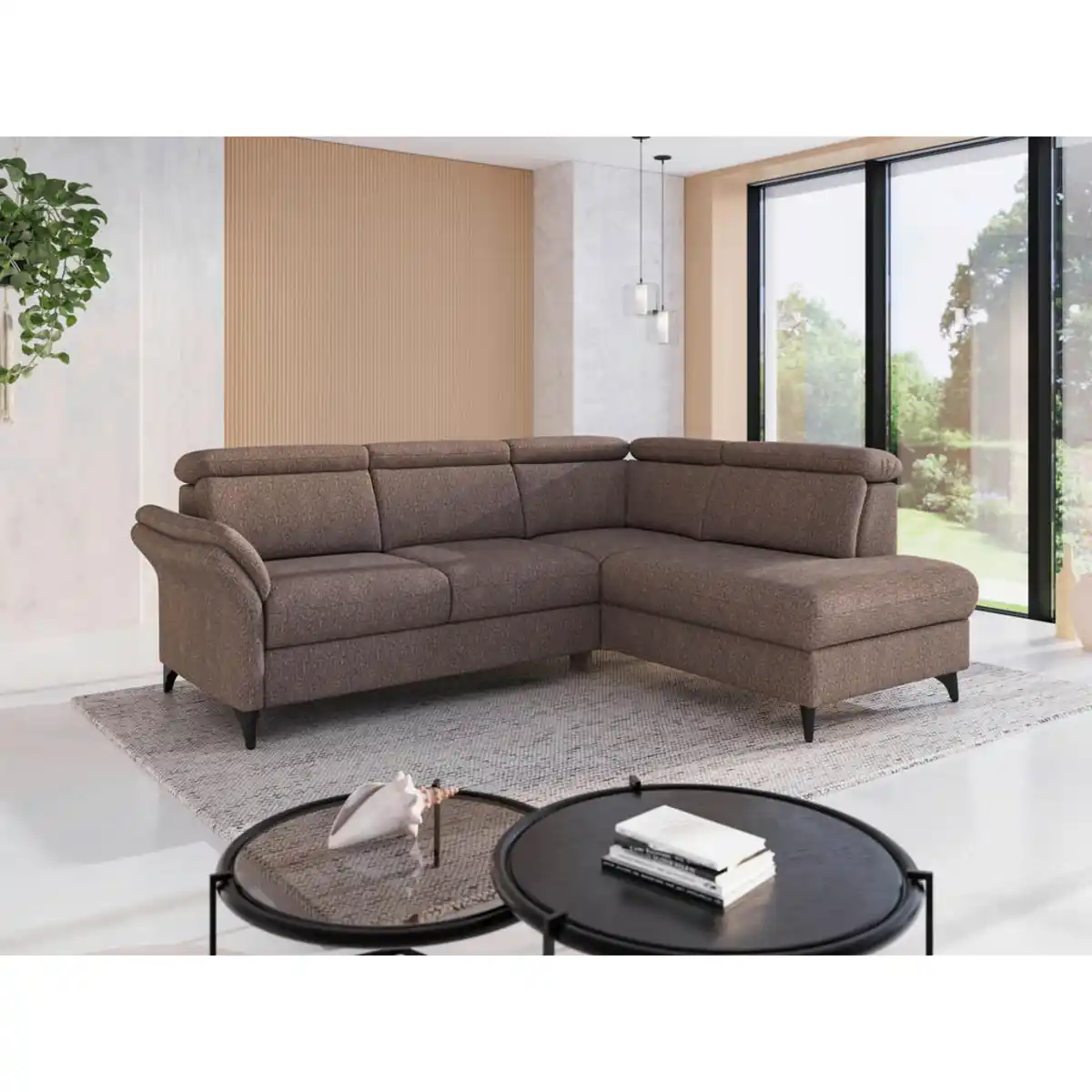 Bild 1 von Sit & More Ecksofa Glendale E, Cappuccino, Metall, 5,5-Sitzer, Ottomane rechts, L-Form, 247x193 cm, Goldenes M, Oeko-Tex® Standard 100, Made in Europe, DGM-Klimapakt, Rücken echt, Armteil links, Wo