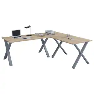 Mid.you Eckschreibtisch, Silber, Sonoma Eiche, Holzwerkstoff, X-Form, 160x76x220 cm, in verschiedenen Holz-Dekoren erhältlich, Arbeitszimmer, Schreibtische, Eckschreibtische