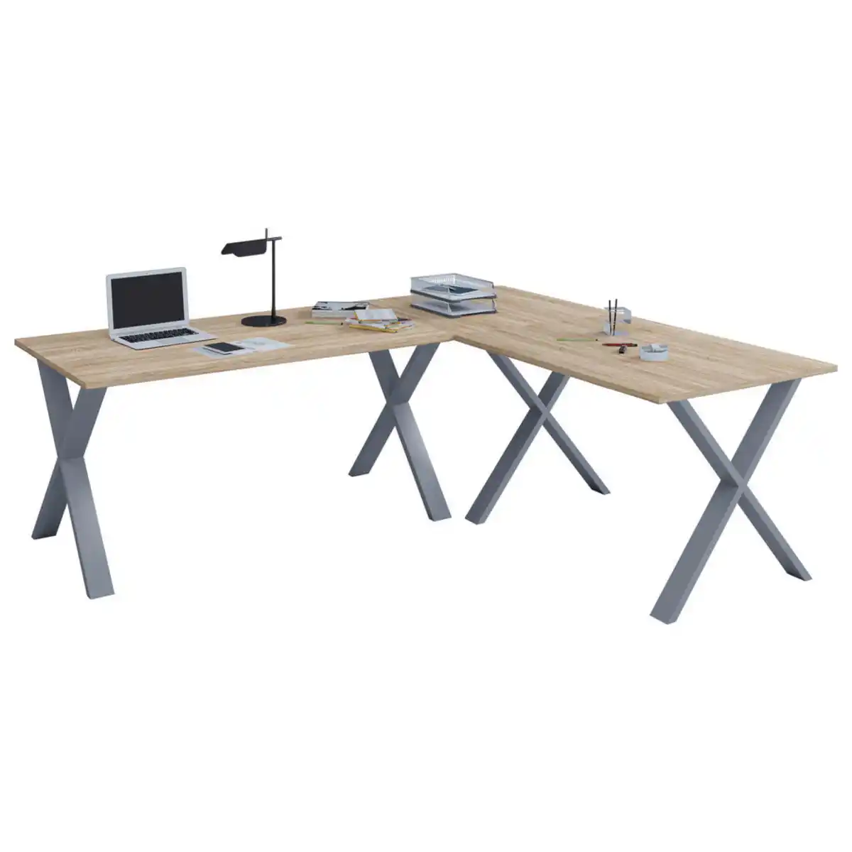 Bild 1 von Mid.you Eckschreibtisch, Silber, Sonoma Eiche, Holzwerkstoff, X-Form, 160x76x220 cm, in verschiedenen Holz-Dekoren erhältlich, Arbeitszimmer, Schreibtische, Eckschreibtische