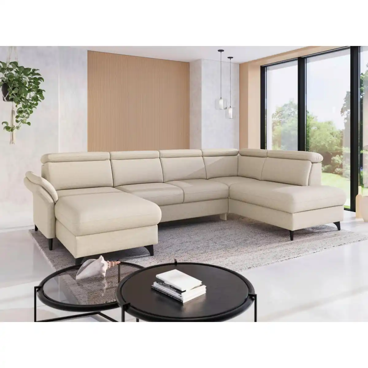 Bild 1 von Sit & More Wohnlandschaft Glendale E, Creme, Metall, 7,5-Sitzer, Ottomane rechts, U-Form, 321x193 cm, Goldenes M, Oeko-Tex® Standard 100, Made in Europe, DGM-Klimapakt, Rücken echt, Armteil links,