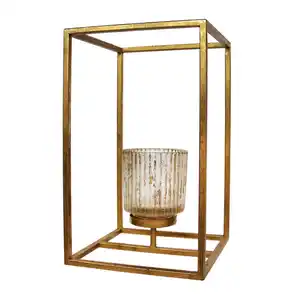 Teelichthalter, Gold, Metall, Glas, 18x30x18 cm, zum Stellen, Dekoration, Kerzen & Zubehör, Teelichthalter