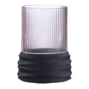 Dekovase Groove, Schwarz, Hellbraun, Glas, 15 cm, auch für frische Blumen geeignet, Dekoration, Skulpturen & Dekoobjekte, Dekoobjekte