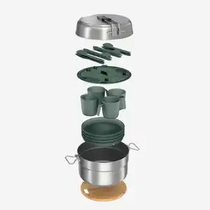 QUECHUA Kochset Edelstahl Antihaftbeschichtung Camping - 500 25-teilig für 4 Personen