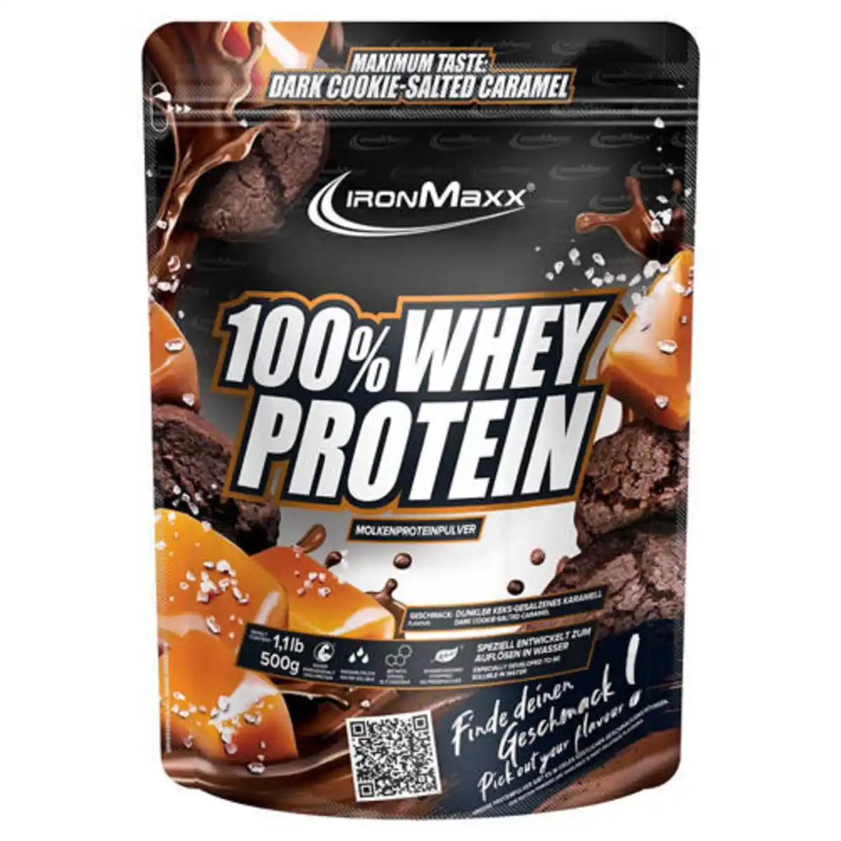 Bild 1 von IRONMAXX Whey Protein Pulver 500 g, Dark Cookie Salted Caramel