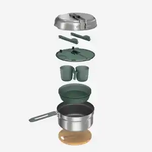 QUECHUA Kochset Edelstahl Antihaftbeschichtung Camping - 500 15-teilig für 2 Personen
