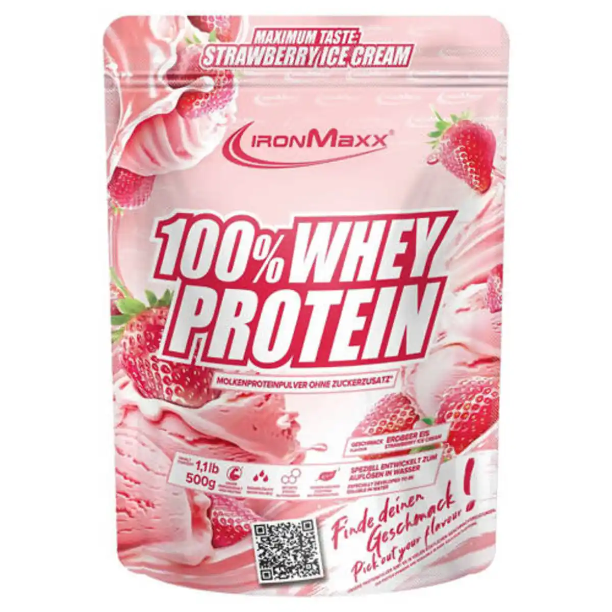 Bild 1 von IRONMAXX Whey Protein Pulver 500 g, Strawberry Ice Cream