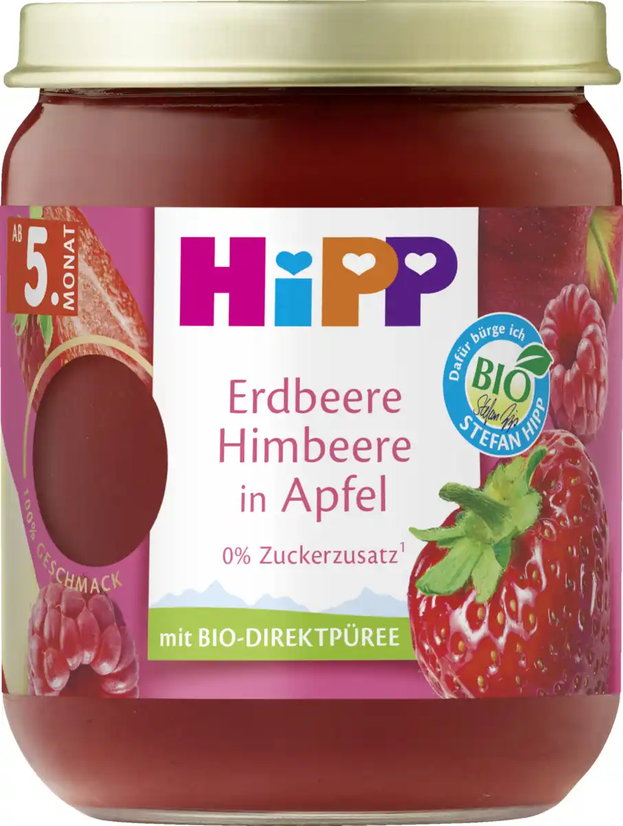 Bild 1 von HiPP Bio Erdbeere Himbeere in Apfel, 160 g