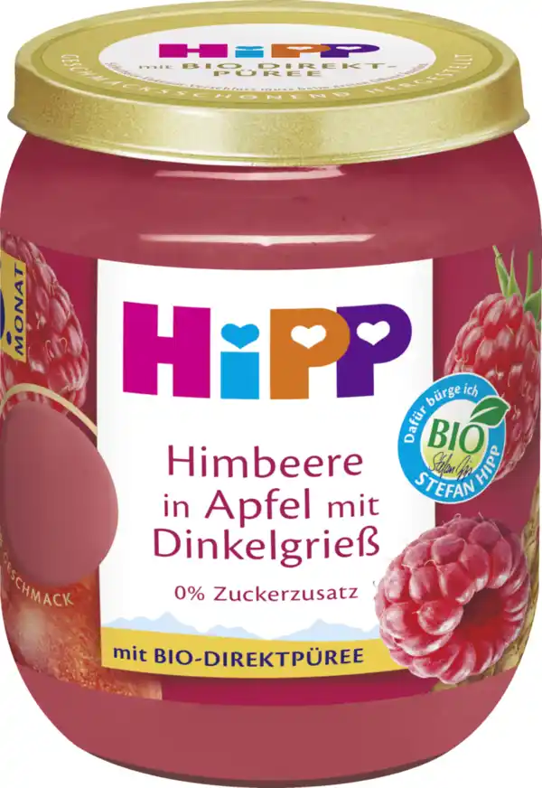 Bild 2 von HiPP Bio Frucht & Getreide Himbeere in Apfel mit Dinkelgrieß, 160 g