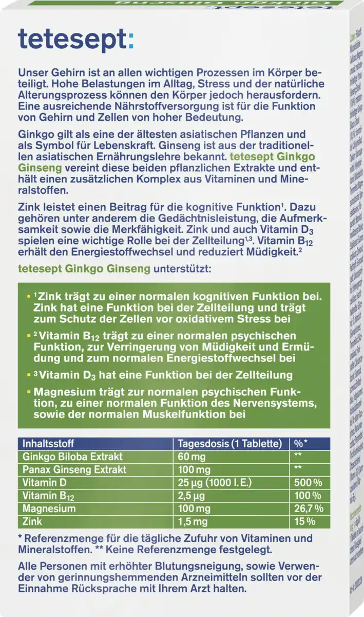 Bild 4 von tetesept Ginkgo Ginseng Tabletten, 17 g