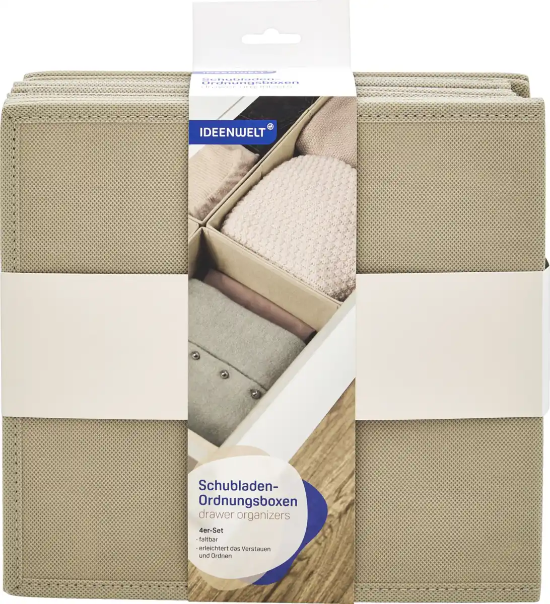 Bild 2 von IDEENWELT 4er Set Schubladen-Ordnungsboxen beige