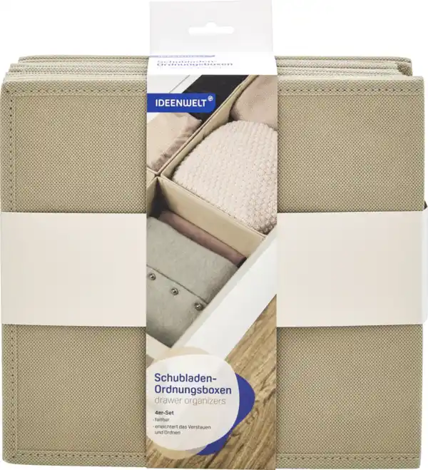 Bild 2 von IDEENWELT 4er Set Schubladen-Ordnungsboxen beige