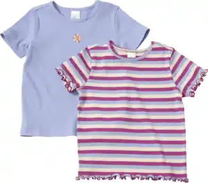 ALANA T-Shirts mit Ringel-Muster & Blumen-Stickerei, lila + rosa, Gr. 134, 2 St