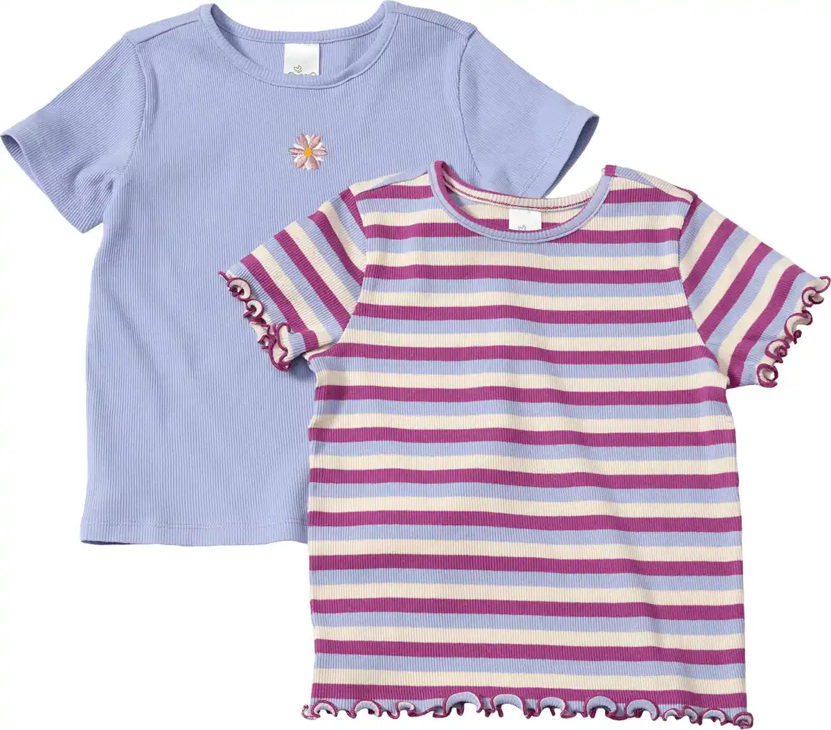 Bild 1 von ALANA T-Shirts mit Ringel-Muster & Blumen-Stickerei, lila + rosa, Gr. 134, 2 St