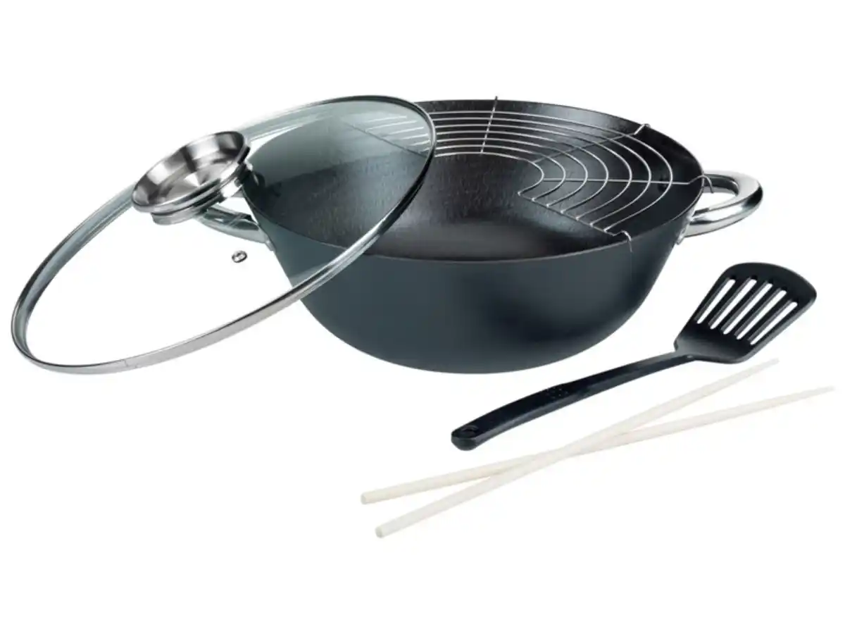 Bild 2 von GSW Gusseisen-Wok mit Ablagegitter, Ø 32 cm, 5-teilig