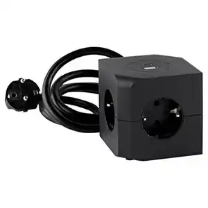 HOME CREATION Steckdosenwürfel mit USB, Schwarz