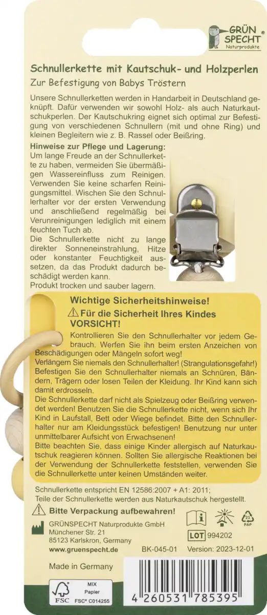 Bild 2 von GRÜNSPECHT Schnullerkette mit Kautschuk- & Holzperlen