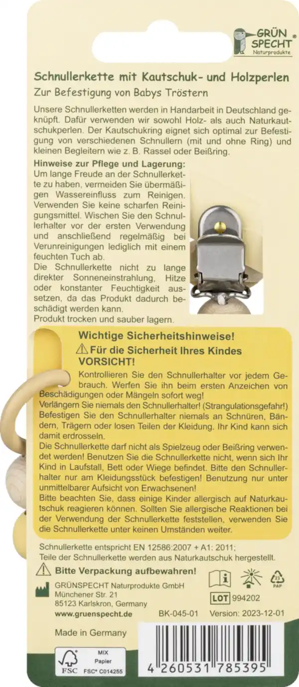 Bild 2 von GRÜNSPECHT Schnullerkette mit Kautschuk- & Holzperlen