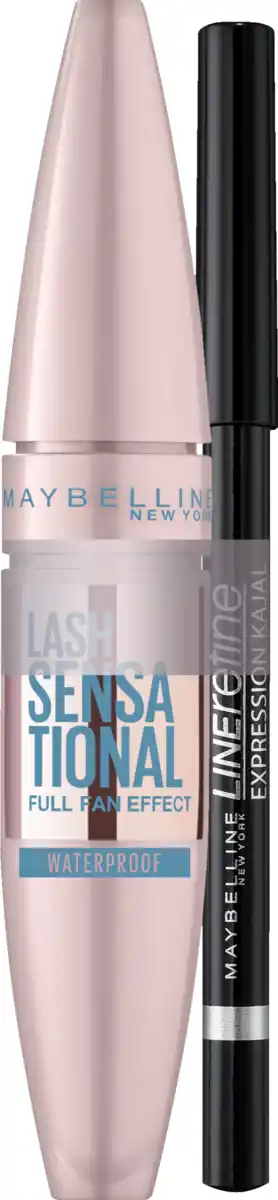 Bild 1 von Maybelline New York 2in1 Set: Lash Sensational Voller-Wimpern-Fächer Mascara Very Black Waterproof Expression Kajal Eye