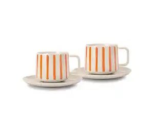 2 Kaffeetassen mit Untertassen, Streifen