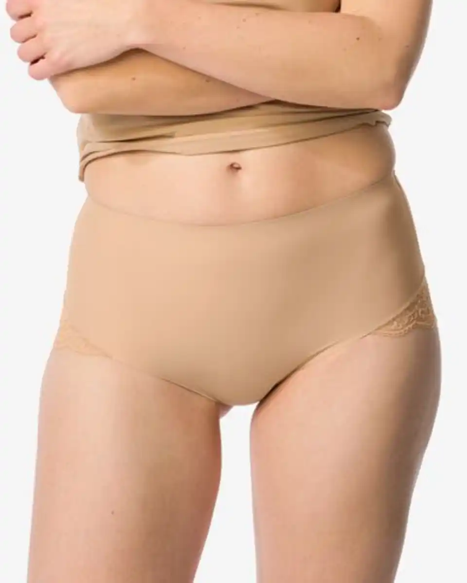 Bild 1 von Mittelstark korrigierender Slip, hohe Taille, Spitzenbesatz beige