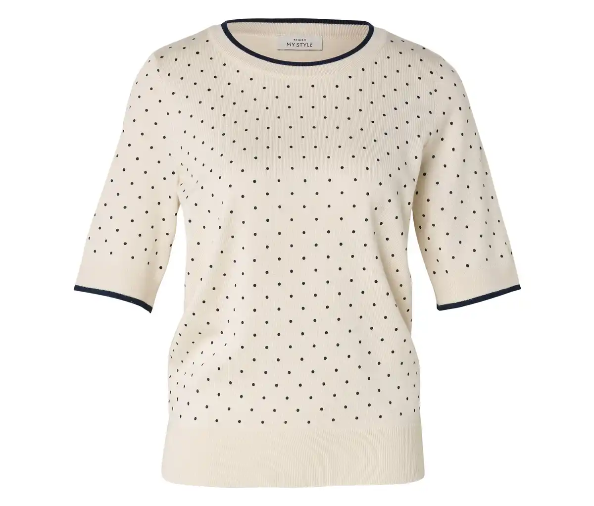 Bild 1 von Feinstrickpullover, weiß mit dunkelblauen Punkten