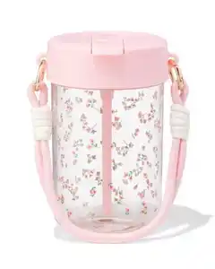 Wasserflasche, 450 ml, mit Band, Blumen