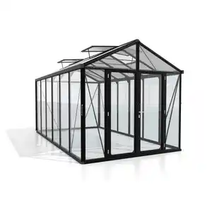 Gewächshausbausatz Zeus Comfort 11900 Esg/Hkp, Schwarz, Metall, Kunststoff, Glas, 258x250x465 cm, Gartenzubehör, Gewächshäuser