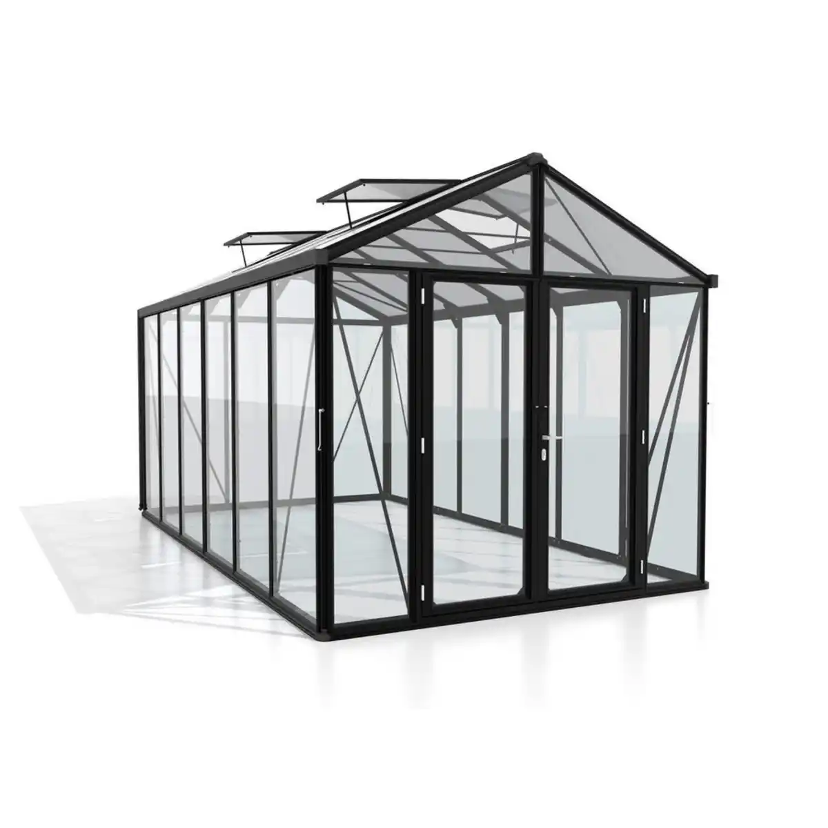 Bild 1 von Gewächshausbausatz Zeus Comfort 11900 Esg/Hkp, Schwarz, Metall, Kunststoff, Glas, 258x250x465 cm, Gartenzubehör, Gewächshäuser